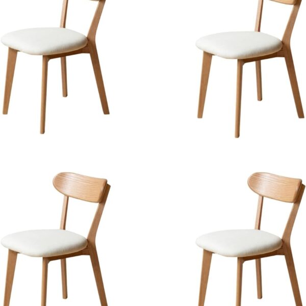 100% Solid Wood Upholstered Dining Chairs, Mid Century Modern Oak Dining Chairs with Curved Back Design with Butterfly Wing Shape for Kitchen, Dining Room, Restaurant (4PK, Log Color-Beige Cushion)