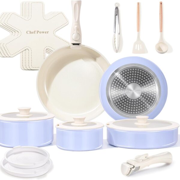 Chef Power 19-Piece Ceramic Removable Handle Cookware Set