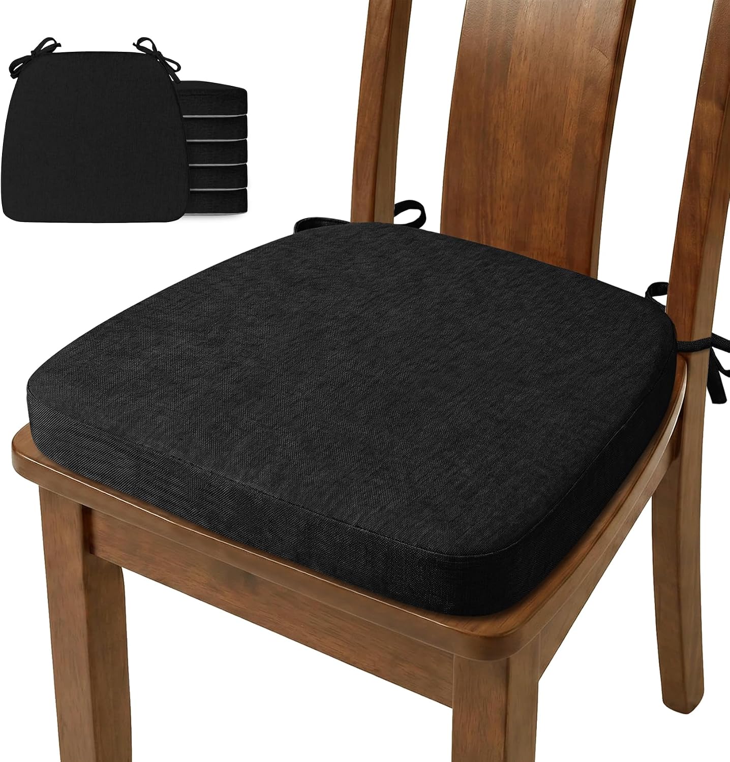 D-Shaped Chair Cushions Set of 6, Chair Pads with Ties, 17" x 16"