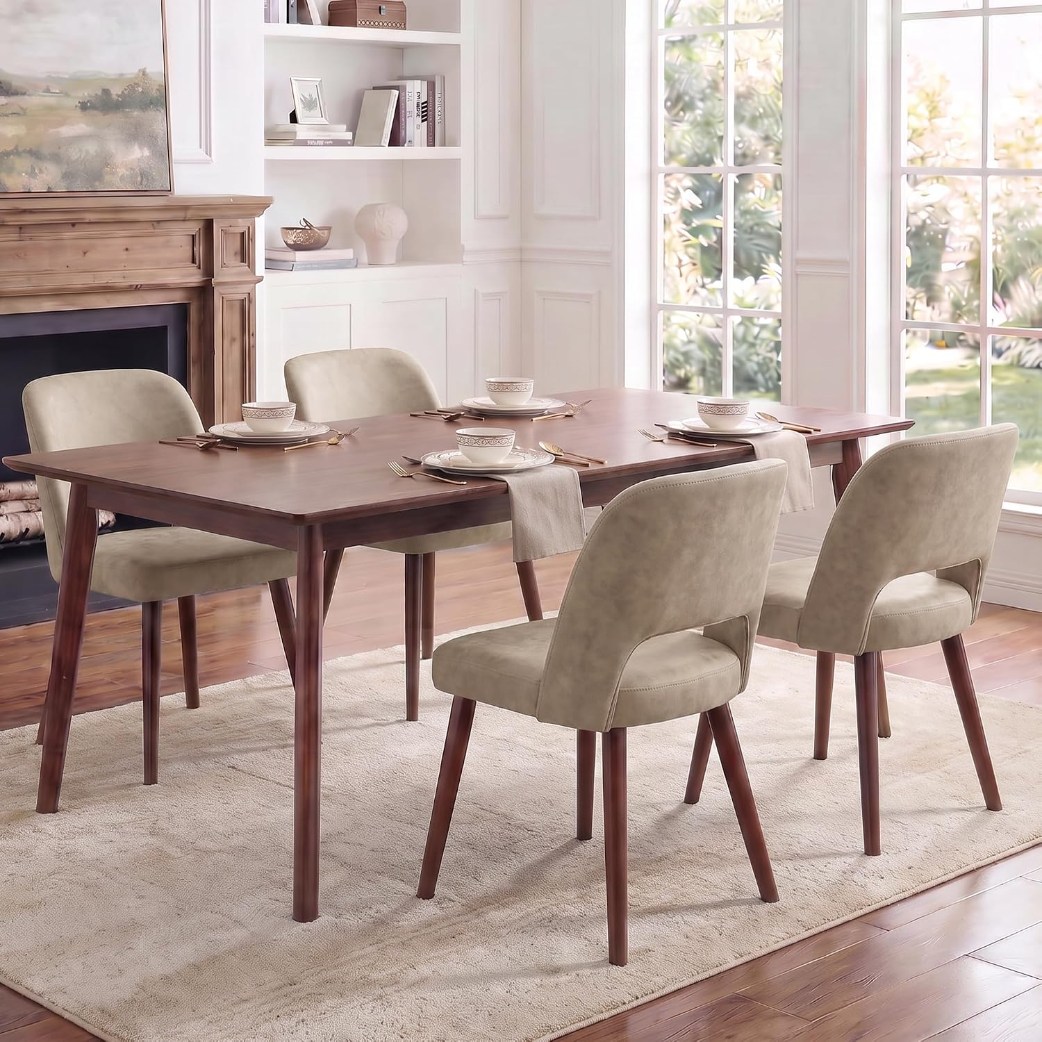 Usaint Wooden Dining Chairs Set of 4, Upholstered Kitchen Chairs, Taup