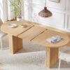 63-79 Inch Extendable Dining Table for 4-8 Oval Wood with Fluted Base