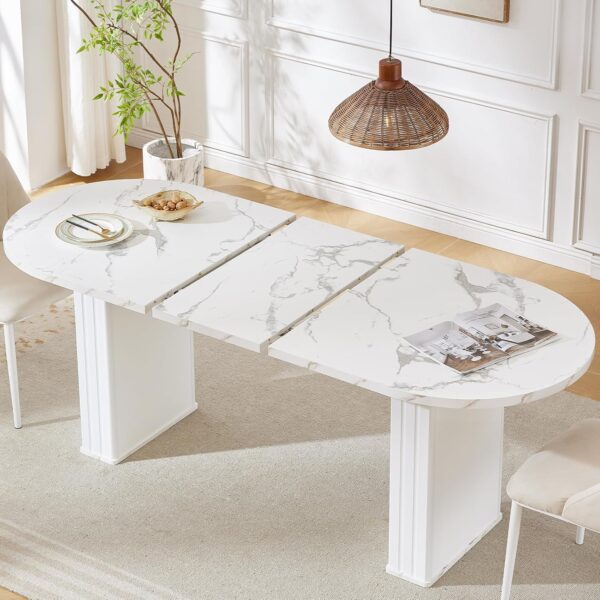 63-79 Inch Extendable Dining Table for 4-8 Oval Wood with Fluted Base