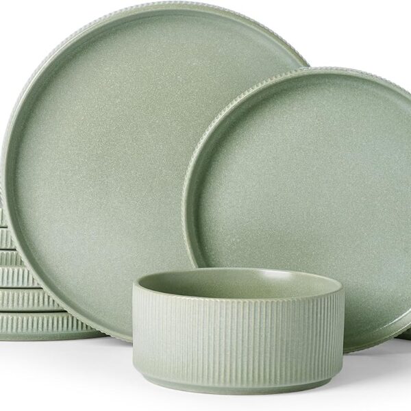 Famiware Star Stoneware Dinnerware Set, Reactive Glaze Plates & Bowls for 4