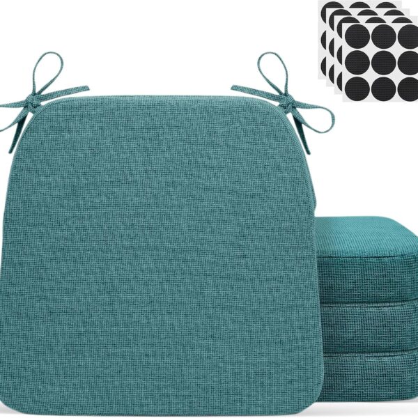 Chair Cushions for Dining Chairs - 17" x 16" x 2" D-Shaped Indoor Seat Cushions - Non Slip Chair Pads with Removable Ties and Washable Cover Set of 4 - Chair Leg Pads Included - Teal