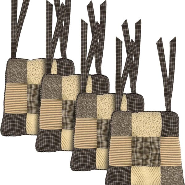 VHC Brands 14"x14" Chair Cushion for Small Dining Chairs with Ties, Kettle Grove Country Farmhouse Patchwork, Indoor Kitchen Seat Cushion, Set of 4
