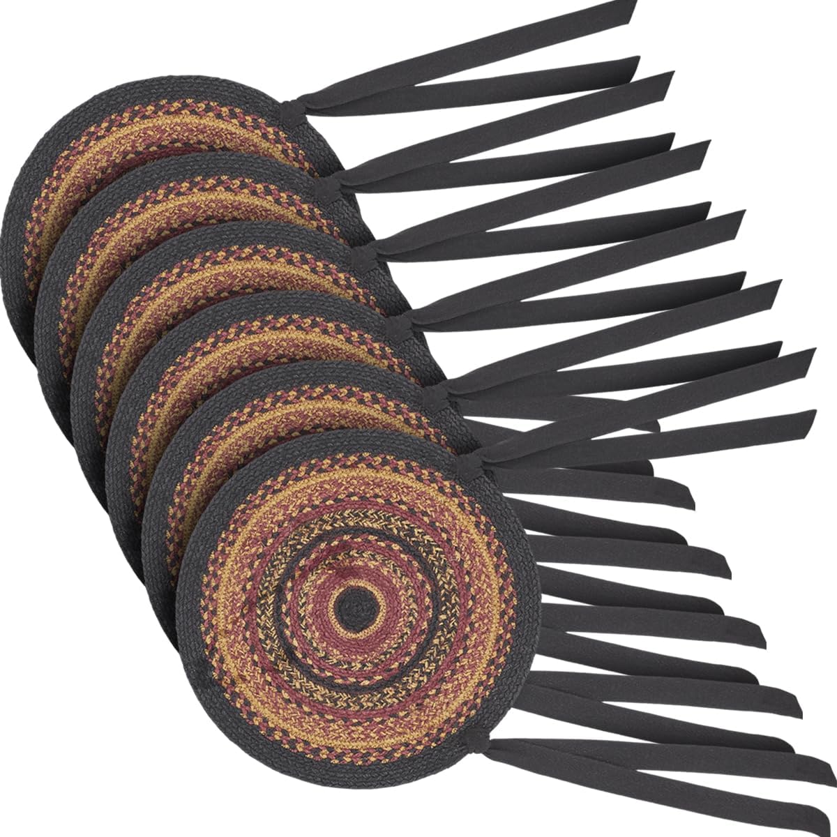 VHC Brands Heritage Farms WovenJute Chair Pad with Ties, Set of 6, 15" Round