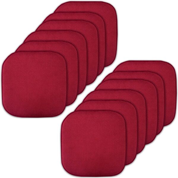 Sweet Home Collection Memory Foam Chair Cushion Honeycomb Pattern Solid Color Slip Non Skid Rubber Back Ultimate Comfort and Softness Rounded Square 16" x 16" Seat Cover, 12 Pack, Red
