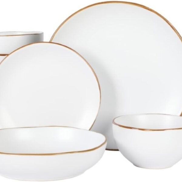 Gibson Home Hazeltine 16-Piece White Stoneware Dinnerware Set – Plates and Bowls, Durable Ceramic Kitchen Dinner Set