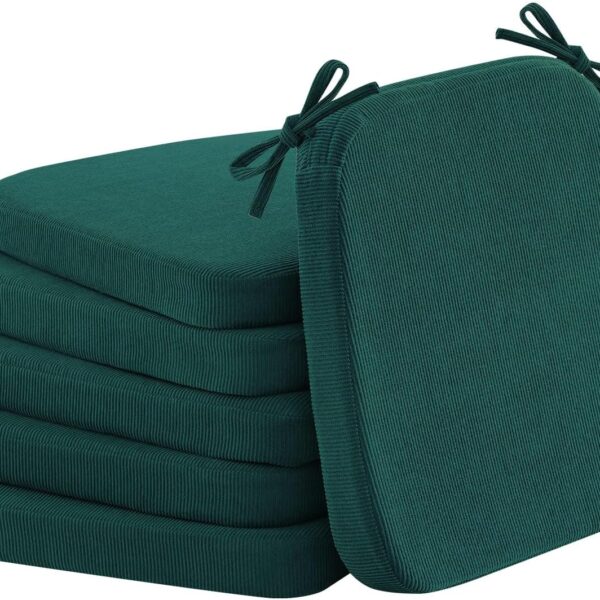 Kitchen Chair Cushions, Hunter Green, 17"x16", Set of 6
