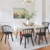LUE BONA Black Dining Chairs Set of 4, Farmhouse Wood Dining Chairs with Semicircular Backrest, Spindle Dining Chair for Kitchen and Dining Room, 18 Inch