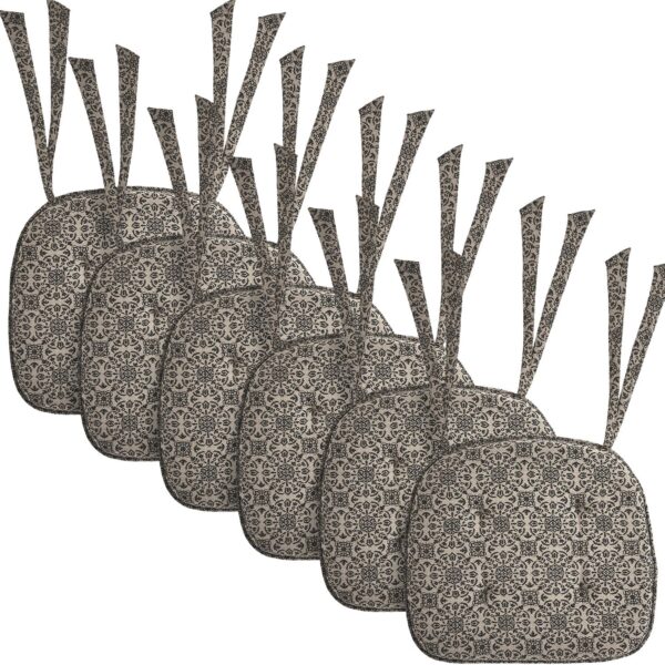 VHC Brands Chair Pad 15.5x17, Cotton Dining Room, Kitchen Chair Pads, Seat Cushion with Ties, Tucked, Custom House Collection, Rectangle 15.5x17, Natural, Set of 6