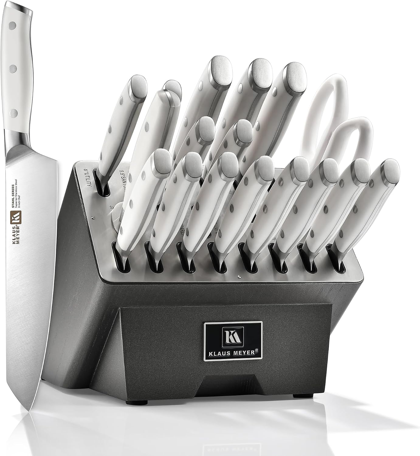 Stahl 19-Piece German Steel Kitchen Knife Block Set (White)