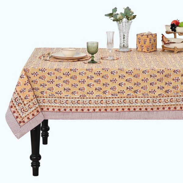 Amber Marigold Hand Block Print Square Tablecloth 54x54 Inch