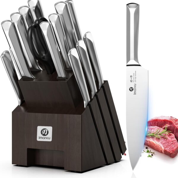 imarku 16-Piece Knife Set with Sharpener and Wood Block