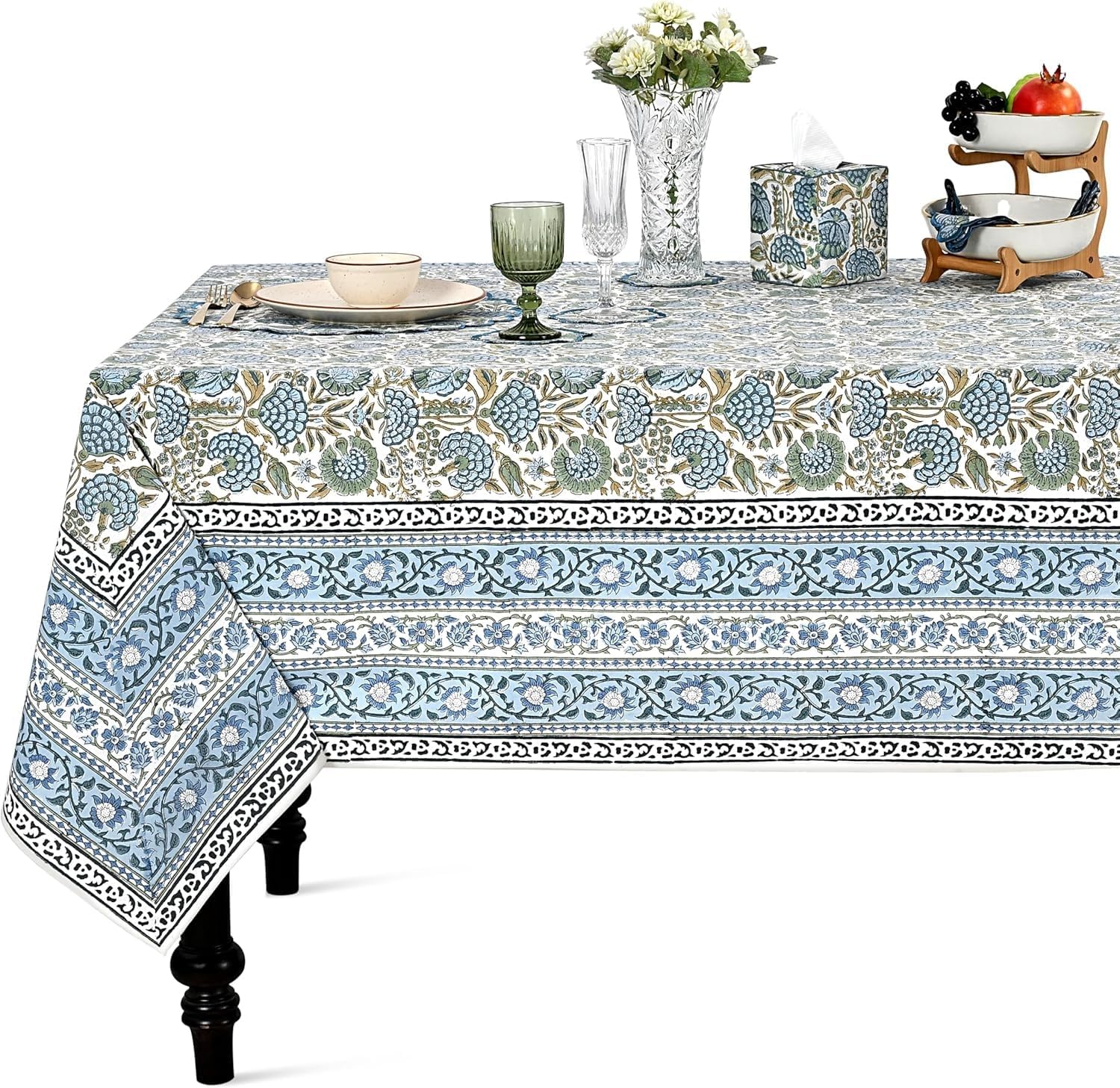 Asparagus Green Block Print Square Tablecloth 54x54 Inch