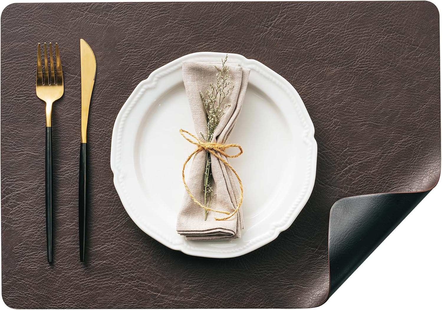 DOLOPL Placemats Set of 12, Reversible Dual-Color Faux Leather Place Mats