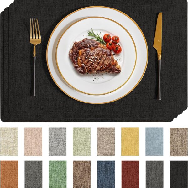 Romanstile Faux Leather Vinyl Placemats Set of 4, Black
