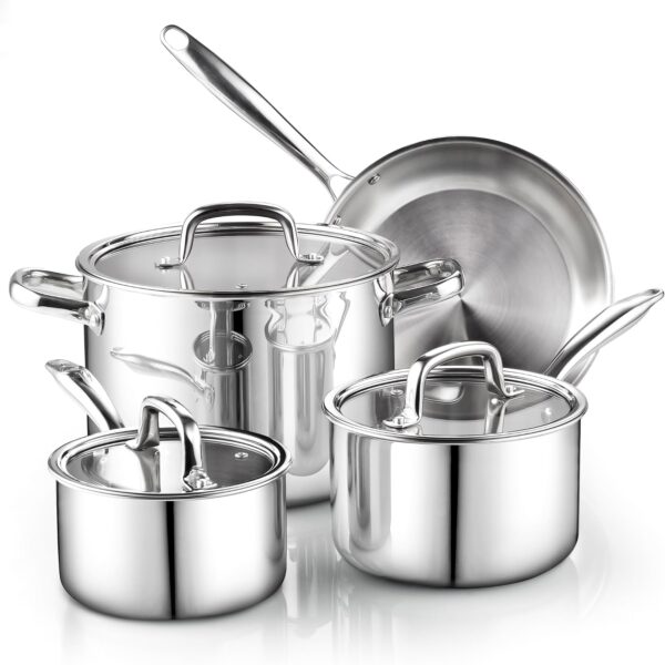 Cook N Home 7-Piece Tri-Ply Stainless Steel Cookware Set