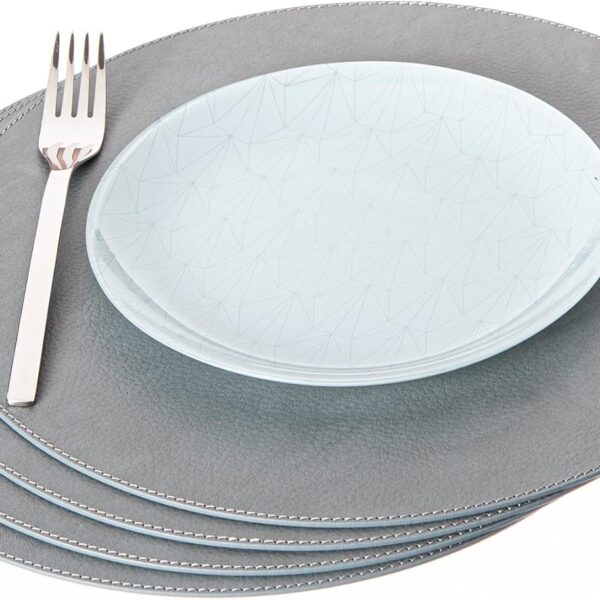 Round Placemats Set (Pack of 4) Recycled Leather Table Mats 15 inches, Kitchen Dining Table Decor by Nikalaz (Dirty Grey)
