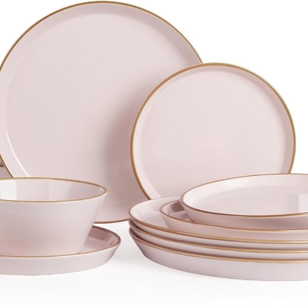 Famiware Saturn Dinnerware Sets, Ceramic Dishes for 4, Rimmed Plates, Bowls