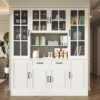 MU Kitchen Storage Cabinet with Glass Doors, Large China Hutch with 2 Drawers & 5 Adjustable Shelves, Kitchen Pantry Hutch for Home Office, Living Room, White (15.8" D x 63" W x 70.9H)