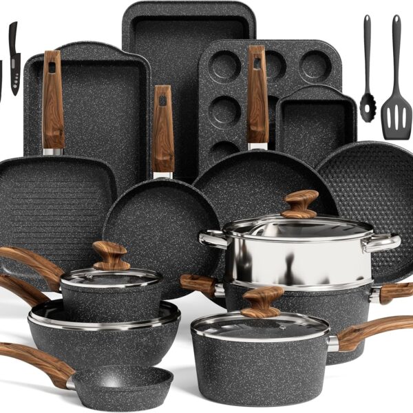 Kitchen Academy Induction Cookware & Bakeware Set, 30pcs Pots and Pans Set