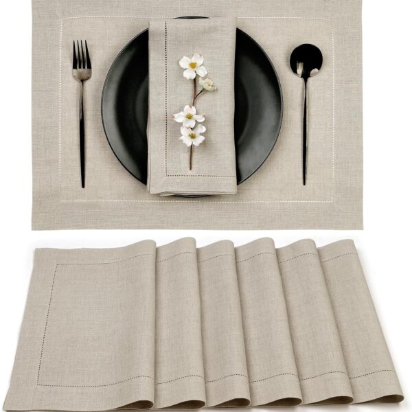 Signature Linen™ by D'Moksha, 100% Pure Linen Natural Placemats 14 x 19 in