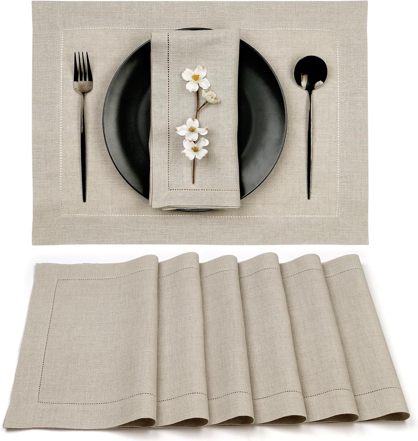 Signature Linen™ by D'Moksha, 100% Pure Linen Natural Placemats 14 x 19 in