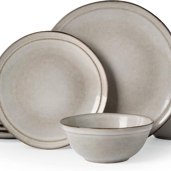 12pc Ceramic Dinnerware Set, Reactive Glaze Plates & Bowls