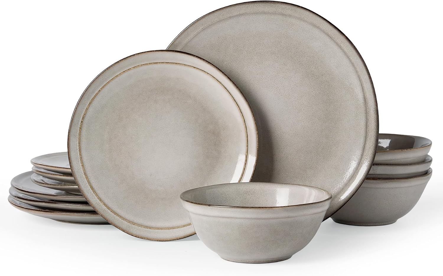 12pc Ceramic Dinnerware Set, Reactive Glaze Plates & Bowls