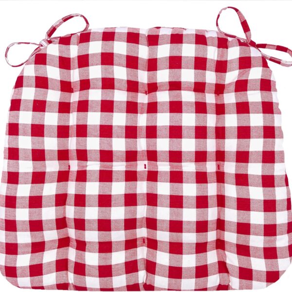 Barnett Home Decor Classic Check Red Dining Chair Pad with Ties - 15 x 17 Size Small Chair Cushion - Latex Foam Fill - Machine Washable, Reversible, 100% Cotton, Made in USA (Red White Plaid)
