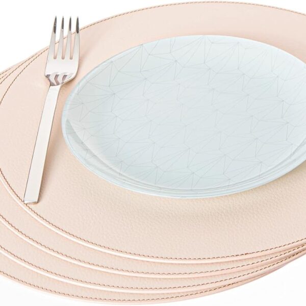 Round Placemats Set (Pack of 4) Recycled Leather Table Mats 15 inches, Kitchen Dining Table Decor by Nikalaz (Creamy White/Beige with Light Pink Nuance)