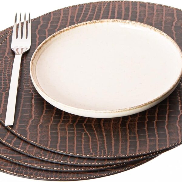 Round Placemats Set (Pack of 4) Recycled Leather Table Mats 15 inches, Kitchen Dining Table Decor by Nikalaz (Crockodile)
