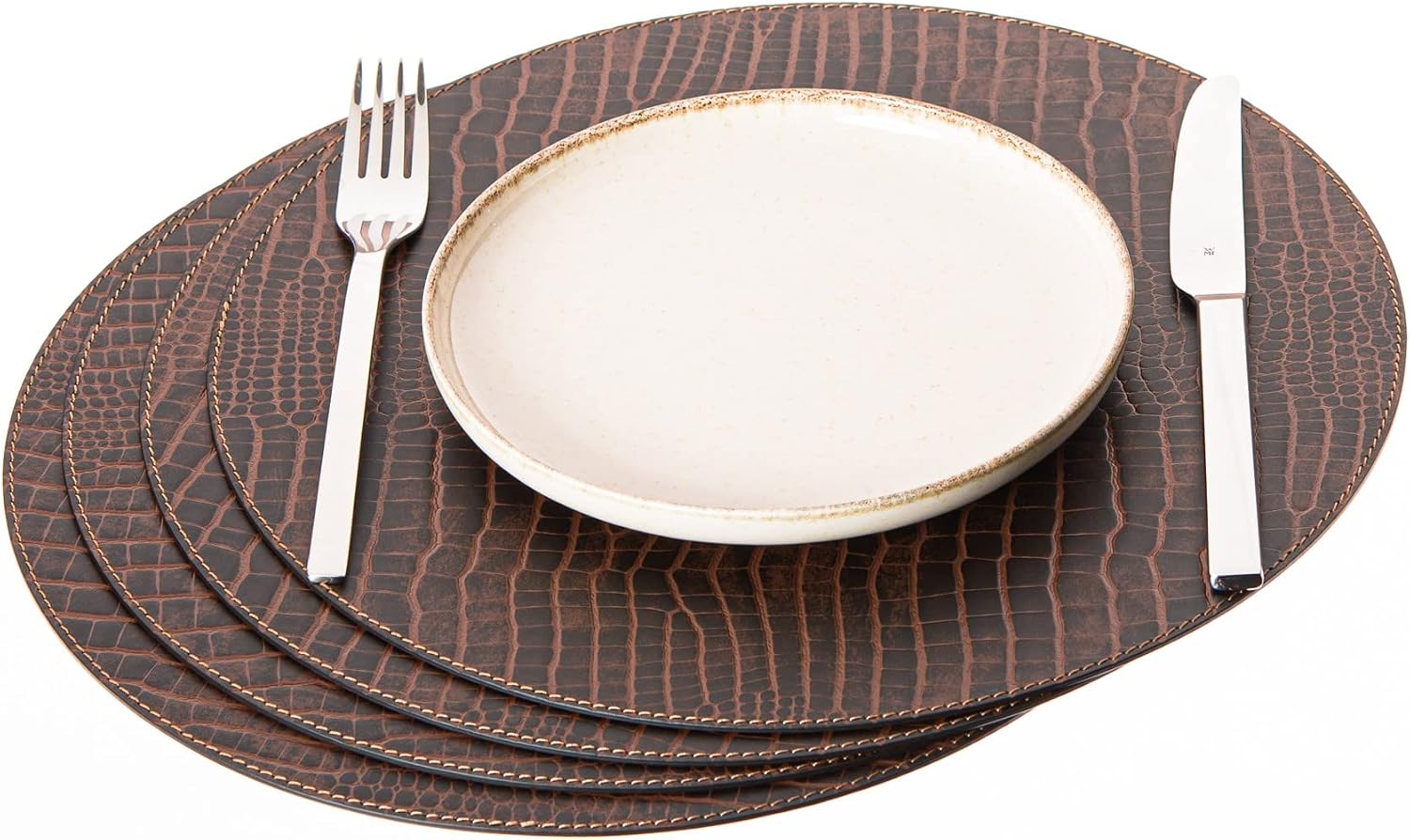 Round Placemats Set (Pack of 4) Recycled Leather Table Mats 15 inches, Kitchen Dining Table Decor by Nikalaz (Crockodile)