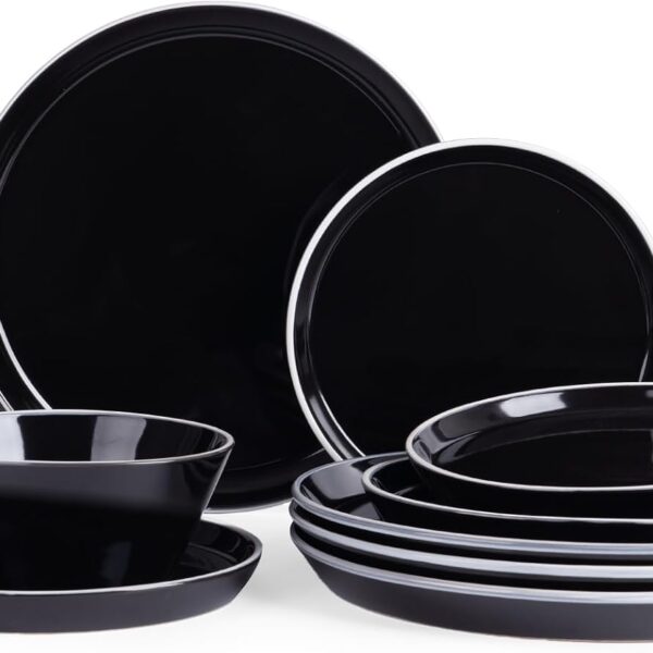 Famiware Saturn Dinnerware Sets, Ceramic Plates and Bowls for 4 with Trim