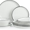 Famiware Saturn Dinnerware Sets, Ceramic Plates and Bowls for 4 with Trim