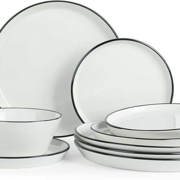 Famiware Saturn Dinnerware Sets, Ceramic Plates and Bowls for 4 with Trim