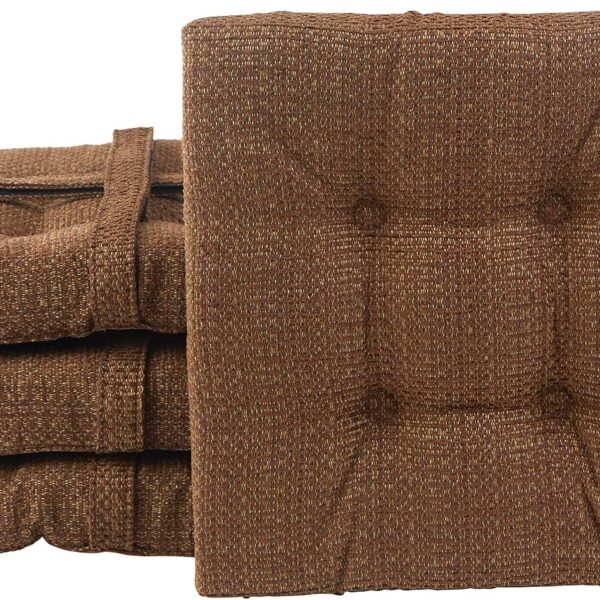 Klear Vu Non-Slip Gripper Tufted Square Stools Cushions with Tie Straps for Dining Rooms, Kitchen Bars, Cafes and Restaurants-Set of 4, 12”x12”, Chocolate 4 Count