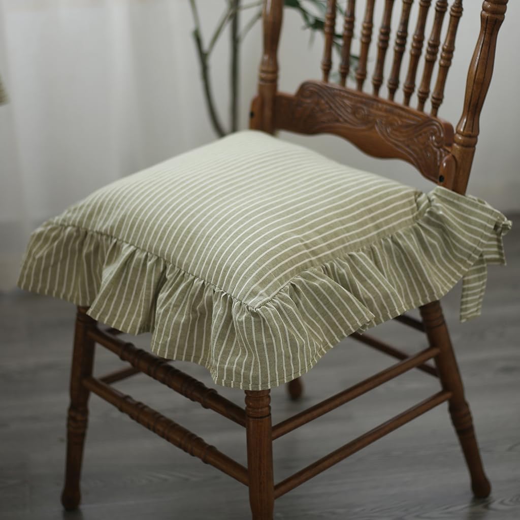 4 Pack Ruffled Chair Pads for Dining Chair, Vintage Seat Cushion with Ties Non Slip Kitchen Chairs Cushion Pads Country Cottage Farmhouse (Avocado,4pcs)