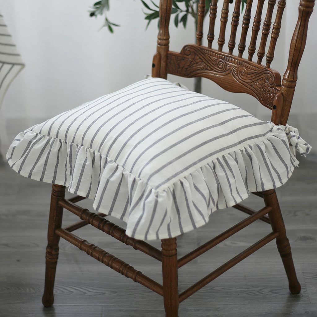 4 Pack Ruffled Chair Pads for Dining Chair, Vintage Seat Cushion with Ties Non Slip Kitchen Chairs Cushion Pads Country Cottage Farmhouse (Beige,4pcs)
