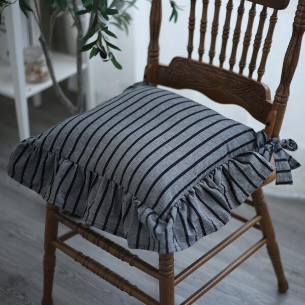4 Pack Ruffled Chair Pads for Dining Chair, Vintage Seat Cushion with Ties Non Slip Kitchen Chairs Cushion Pads Country Cottage Farmhouse (Black,4pcs)