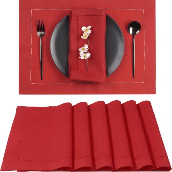 Signature Linen™ by D'Moksha, 100% Pure Linen Bright Red Placemats 14x19 in