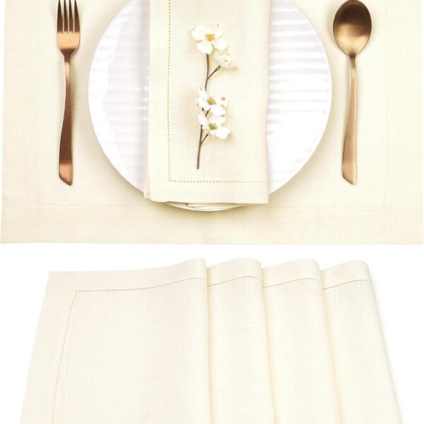 Signature Linen™ by D'Moksha, 100% Pure Linen Cream Placemats 14 x 19 Inch