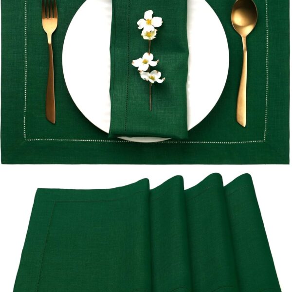 Signature Linen™ by D'Moksha, 100% Linen Eden Green Placemats 14x19 in