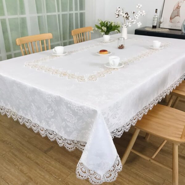 Lace Tablecloth Rectangle Fabric Washable Off White 72x126inch
