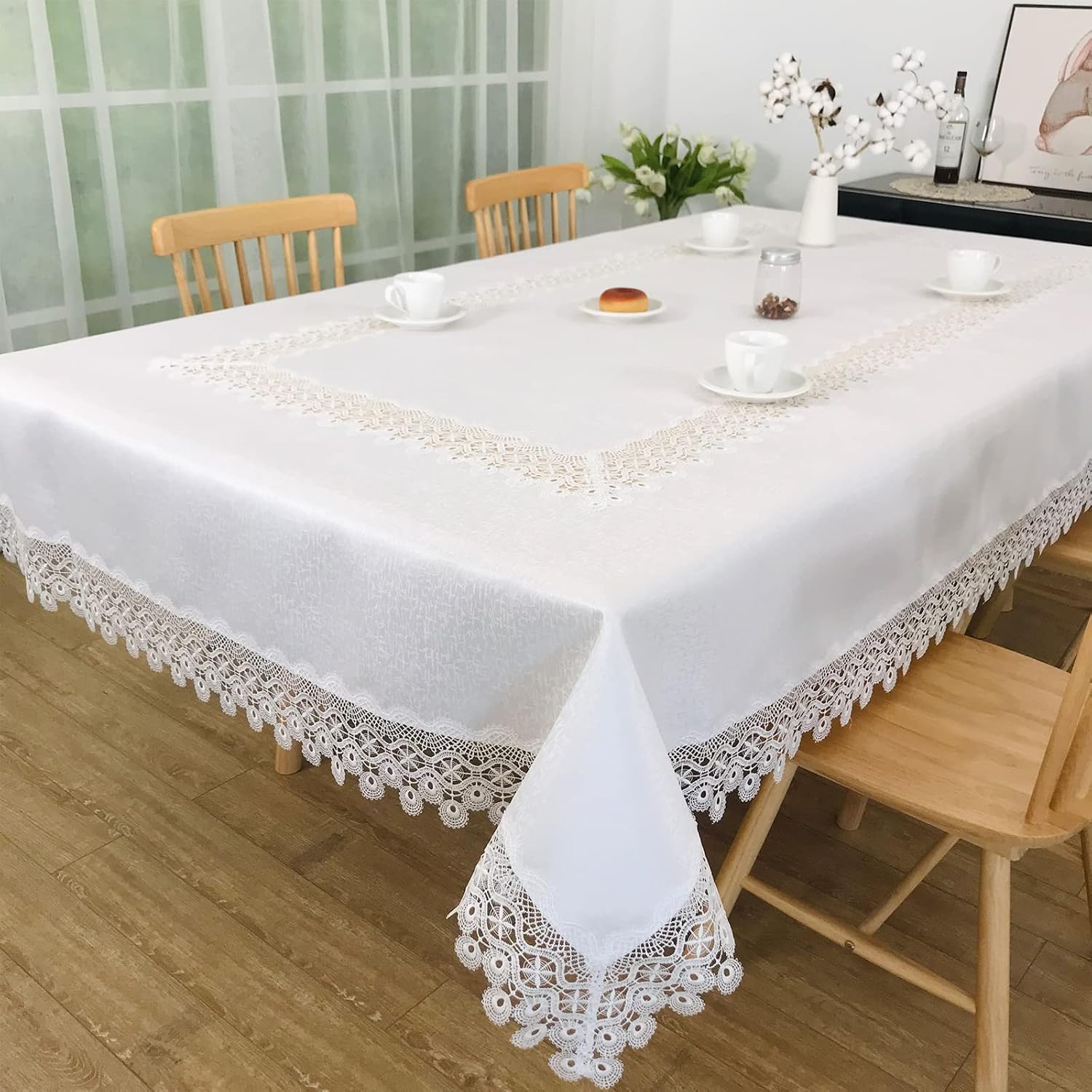 Lace Tablecloth Rectangle Fabric Washable Off White 72x126inch