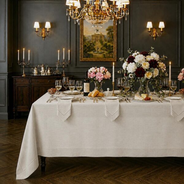 Signature Linen™ by D'Moksha 100% Linen Light Natural Tablecloth 60x108 in