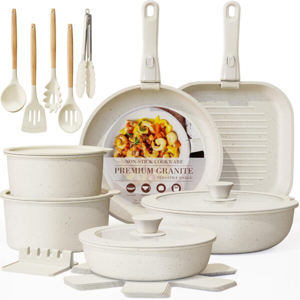 Astercook 23-Piece Detachable Handle Cookware Set