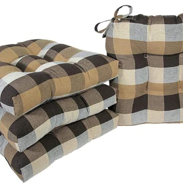 Arlee Home Fashions – Fiber Filled Premium Chair Pads - Chair Pads with Tiebacks –17.25” L X 16” W – Cholocate - Set of 4,Chocolate