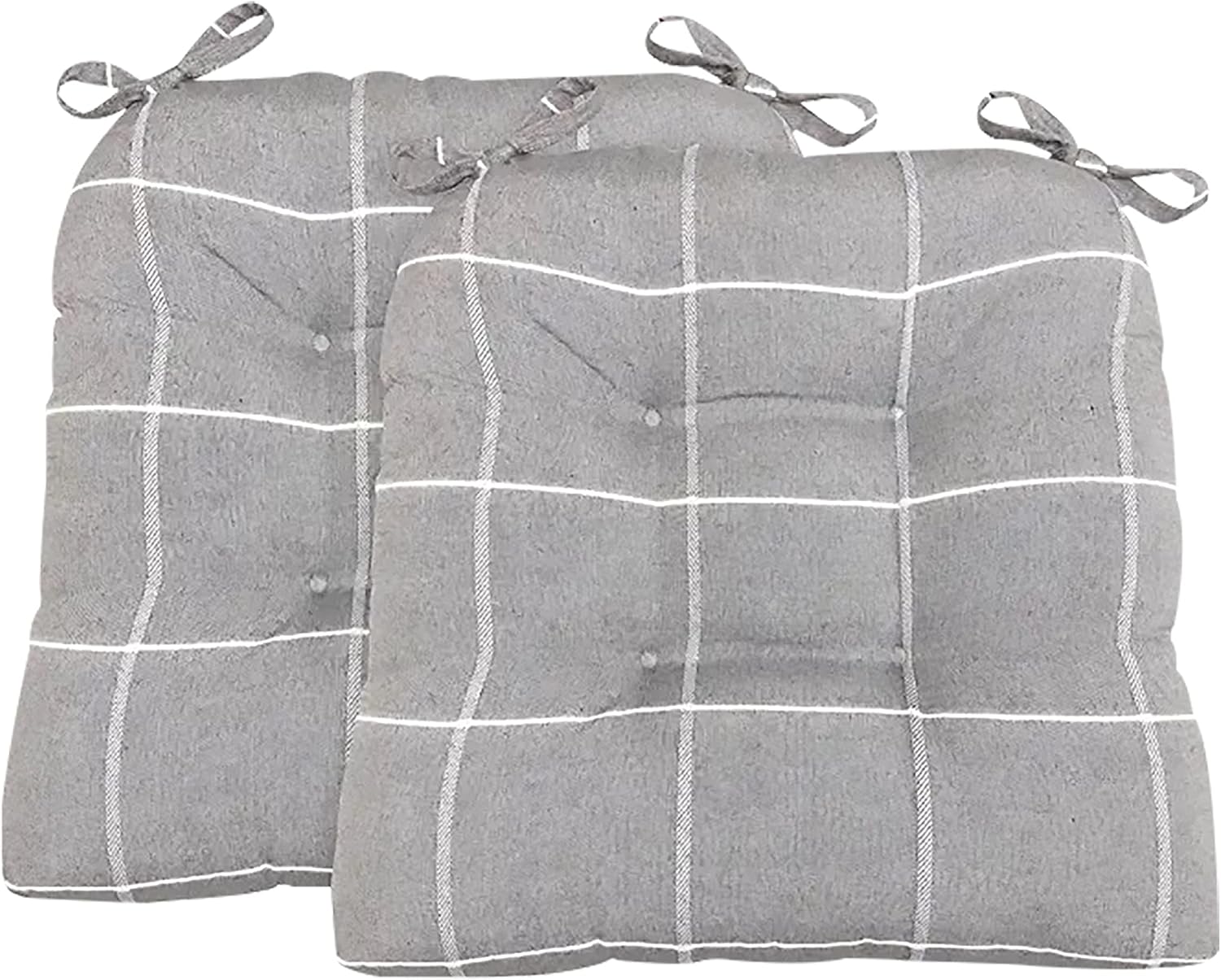 Arlee Chair Cushions for Dining Chairs, Set of 2 - Fiber Filled Chair Pads, Plaid Woven with Tiebacks - Durable Thick Seat Cushions for Kitchen, Office, Patio, 16” L x 16’’ W - Charcoal